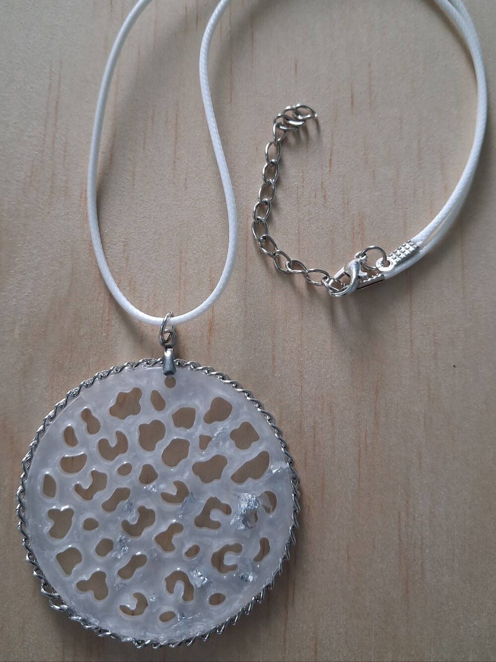 White Mother-of-Pearl Cutout Pendant Necklace with Silver-Tone Trim